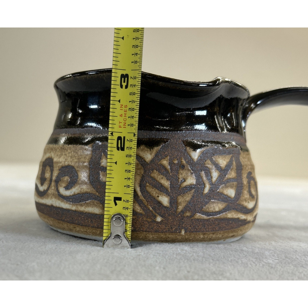 Art Studio Pottery Ladle Earthenware With Handle Signed Double Spout Brown Glaze - Picture 8 of 10